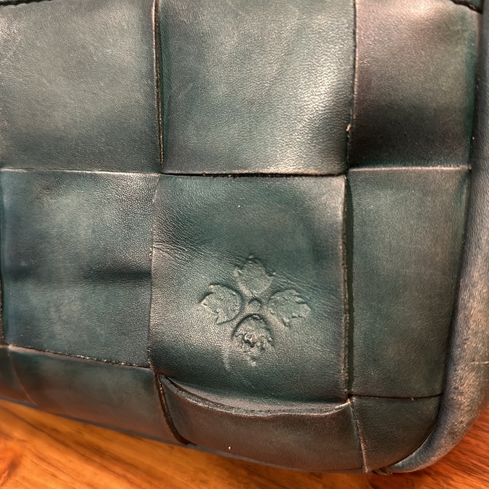 EUC Teal Blue Green Patricia Nash Leather Woven Backpack Bag Purse - Picture 2 of 7